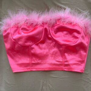 Pink Feather Trim Corset Top